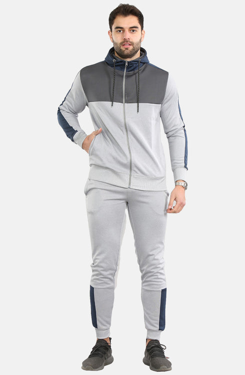 Men Contrast Panel Zipper Hoodie Tracksuit